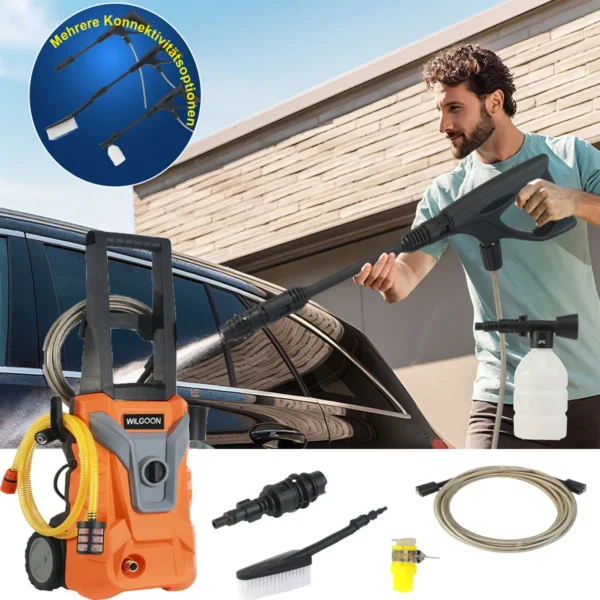 2200-Watt-Hochdruckreiniger für den Haushalt mit 2 mobilen Rädern, mit Hochdruck-Luftpistole zum Reinigen von Autos und Garten