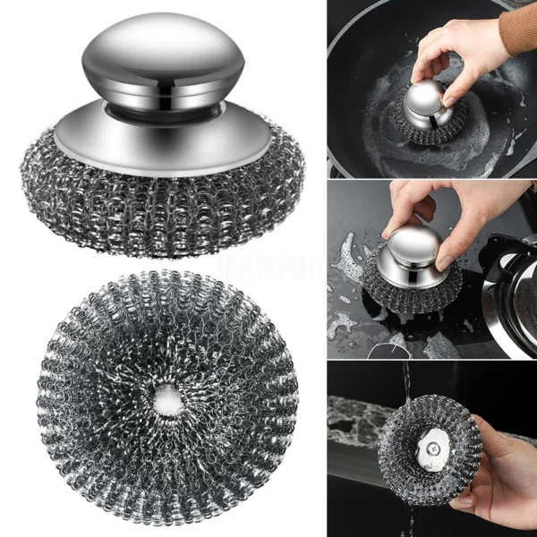 1–10 Stück Topfbürste aus Edelstahl mit Griff, robust, zum Geschirrspülen, Drahtkugel, Metallwäscher für Reinigungswerkzeuge in der Küche zu Hause