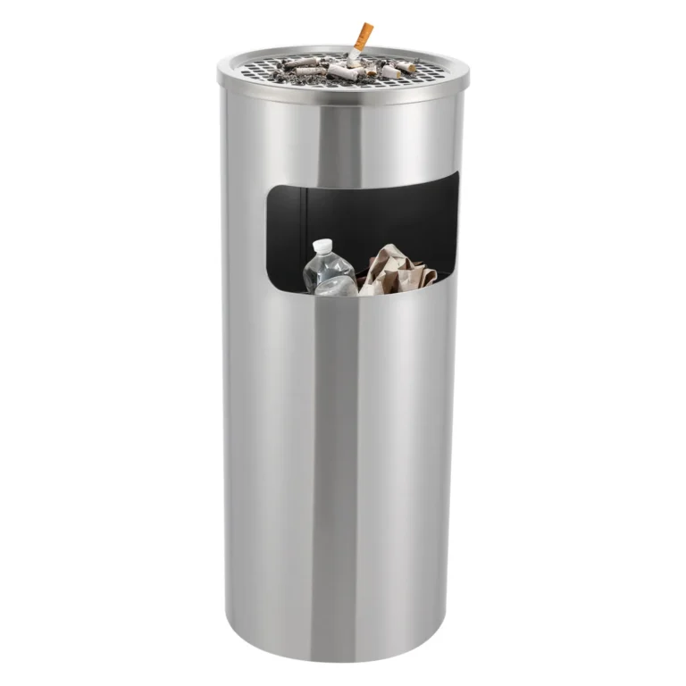 Robuster Outdoor-Mülleimer aus Edelstahl mit Aschenbecher, großes Fassungsvermögen, modernes Design für öffentliche und private Zwecke 2