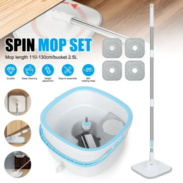 Teleskopischer Rotationsmop 110-130cm Freihändiger Mop mit 2,5L Eimer Sauber-Schmutzwasser-Trennung 360° °   Rotierender Wischmopp für die Bodenreinigung zu Hause