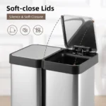20L Dualer Mülleimer für Müll und Recycling – Fingerabdruckresistenter Edelstahl-Küchenabfalleimer mit Doppeldeckel – Berührungsloser Fußpedal-Mülleimer für Küche, Zuhause und Büro 6