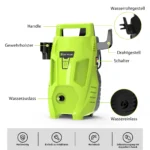 DayPlus Elektrischer Hochdruckreiniger 120 bar 380 l/h Verstellbare Düse 0-180° °   7m Schlauch 5,5m Kabel Auto Garten Terrasse Reiniger 6
