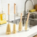 Holz-Flaschenreinigungsbürste mit langem Griff, Waschbürste, Reiniger für Flaschen, Innenbürste zum Reinigen von Babyflaschen QJS002 3