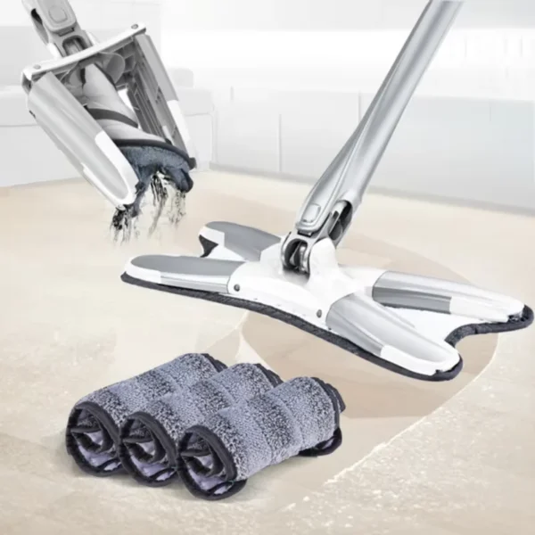 Bodenwischmopp-Set mit Automatischem X-Typ Auswringmechanismus, Handwaschbarer Mikrofaser-Reinigungsmopp zum Bodenwischen, Wischlappen, Rotationsmopp