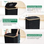 110L/160L Faltbarer Flaschenrecycling-Behälter mit Bambusdeckel, Wäschekorb für Schmutzwäsche, Geruchsdicht, Waschbarer Oxford-Beutel 4