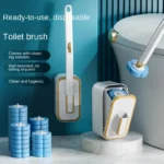 1 Set wandmontierter Einweg-Toilettenbürsten mit langem Griff, mit integrierter antibakterieller Reinigungsflüssigkeit und Ersatzbürstenköpfen, für saubere und hygienische Reinigung ohne tote Winkel 4