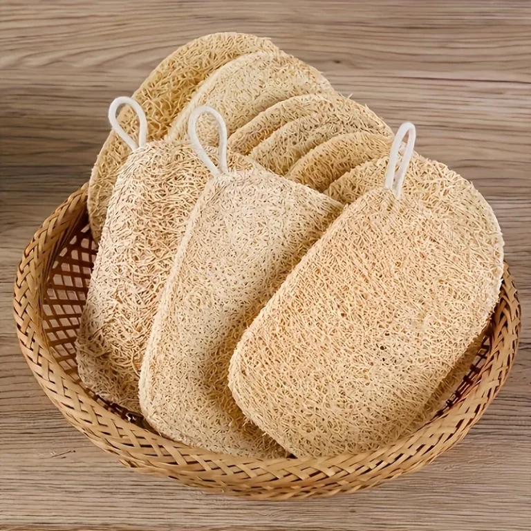 6 Stück natürliche Luffa-Peeling-Schwämme – sanfter Körperwäscher für Dusche und Bad, Reinigungspads aus Bambusfaser 2042