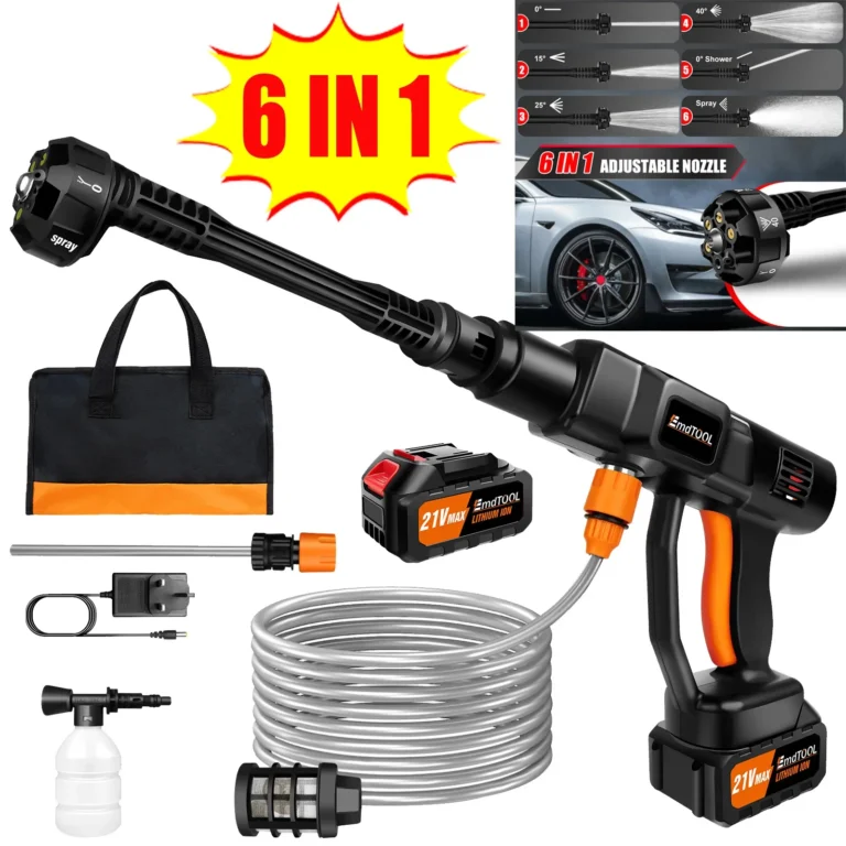 21 V kabellose elektrische Waschpistole, tragbarer Druckreiniger mit 2 Batterien und 5 m Schlauch, 25 cm Jet Wash für Auto, Fahrrad, Hof, Zuhause
