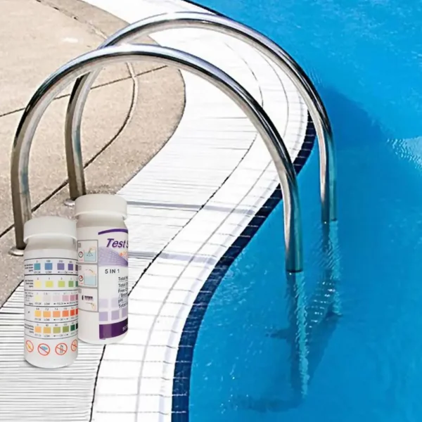50 Stück Schwimmbad 5-in-1 Wasserqualitätsteststreifen für Restchlor, pH-Wert, Härte und Gesamtalkalinität
