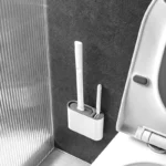 Silikon-Toilettenbürsten-Reinigungsbürste, flacher Kopf, flexibel, zur Wandmontage, Toilettenschüssel-Reiniger, Bürstenhalter-Set für WC-Badezimmer 6