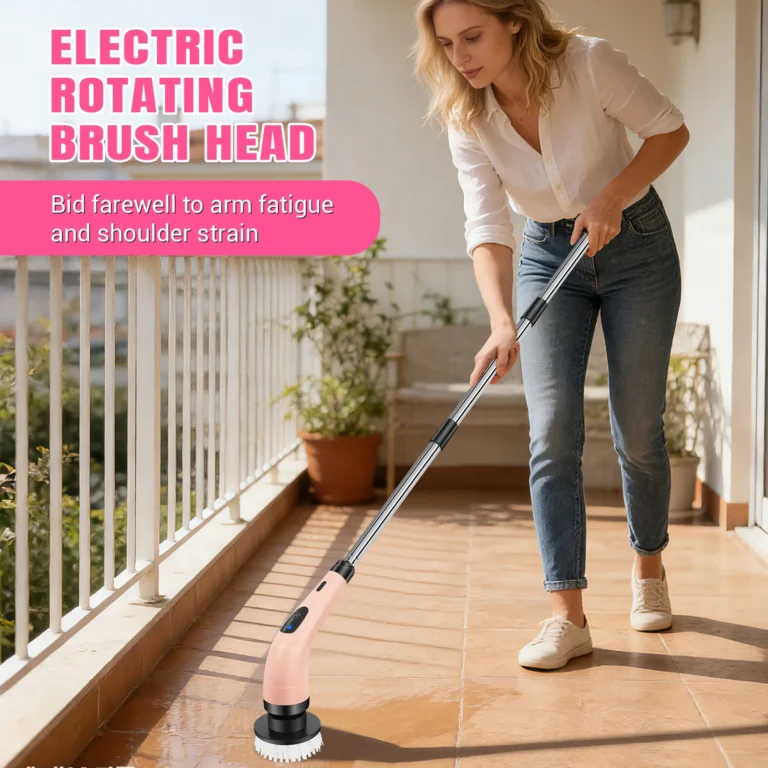 Elektrische Reinigungsbürste, Wasserdichte Badezimmer-Reinigungsbürste, Duschbürste mit Langem Griff & 2 Geschwindigkeiten, Kabellose Elektrische Reinigungsbürste mit 7 Austauschbaren Bürstenköpfen Schwarz (USB-Aufladung) 2