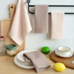 Gemischtes 4er-Set Moderne Waffelmuster-Geschirrtücher - 100% Baumwolle, Nur Handwäsche, Quadratische Küchentücher mit Aufhängeschlaufe 5