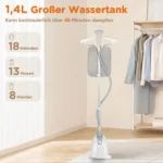 1800W Handdampfglätter mit 1,4L großem Wassertank, 40 Min. Dauerdampf, 32g/min Dampfleistung, 10-Loch-Düse, 10 Einstellmöglichkeiten 2