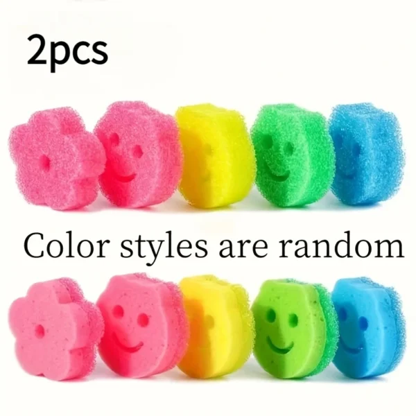 2 Stück Happy Face Magic Sponge Scrubber, bunter, kratzfreier Küchenschwamm für Töpfe, Pfannen, Geschirr, sanfte Oberflächenreinigung