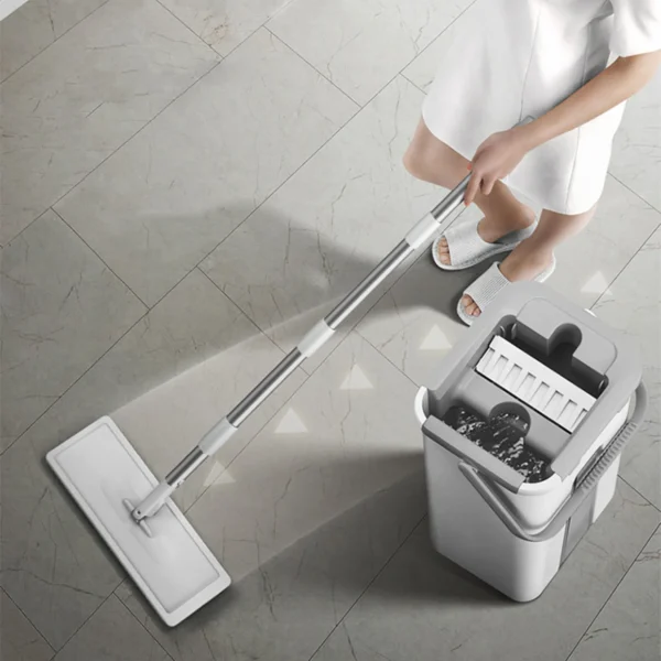 Mikrofaser-Mopp mit Eimer, Bodenreinigung, Squeeze, freihändiger Bodenwischer, waschbare Pads, wiederverwendbare Staubwischer mit weichen Nachfüllpads