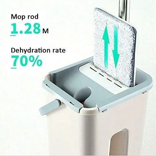Flachmopp und Eimer Set mit 10 Wiederverwendbaren Mikrofaser-Pads -360 °   Rotations- und Doppelbehälter-Design, 50,3 Zoll ergonomischer Griff und Edelstahl 2