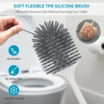 Aokala Silikon-Toilettenbürsten-Set, Toilettenschüsselbürste und Halter mit Pinzette, langer Griff für die Tiefenreinigung im Badezimmer 4