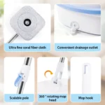 360 °   Rotierender quadratischer Mopp, Mopp- und Eimer-Sets, trennendes Schmutzwasser aus reinem Wasser zum Reinigen von Bodenbesen und Utensilien 5