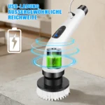 BRIEFNESS Kabellose elektrische Reinigungsbürste, wasserdicht, rotierend, 2 Geschwindigkeiten, Teleskopstiel, 7 auswechselbare Bürstenköpfe, 300/400 U/min, für Bad, Fliesen, Boden, Auto, schwarz, USB-Ladung 6