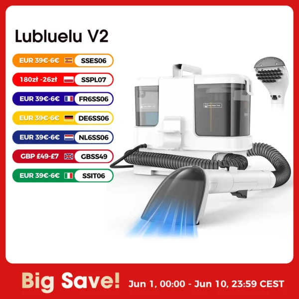 Lubluelu 16KPa Tragbarer Teppichreiniger 600W Polsterreiniger Spezieller Fleckenentferner für Haustiere Leistungsstark für Sofa und Autositze