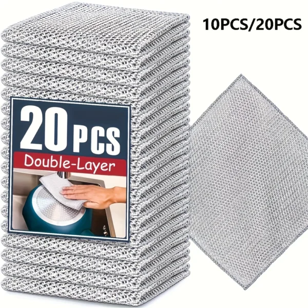 20-5 stücke Verdickt Stahl Draht Reinigung Tuch Nicht-Scratch Doppel-schicht Eisen Mikrofaser Mesh Dishrag Waschen Topf Lumpen küche Handtuch