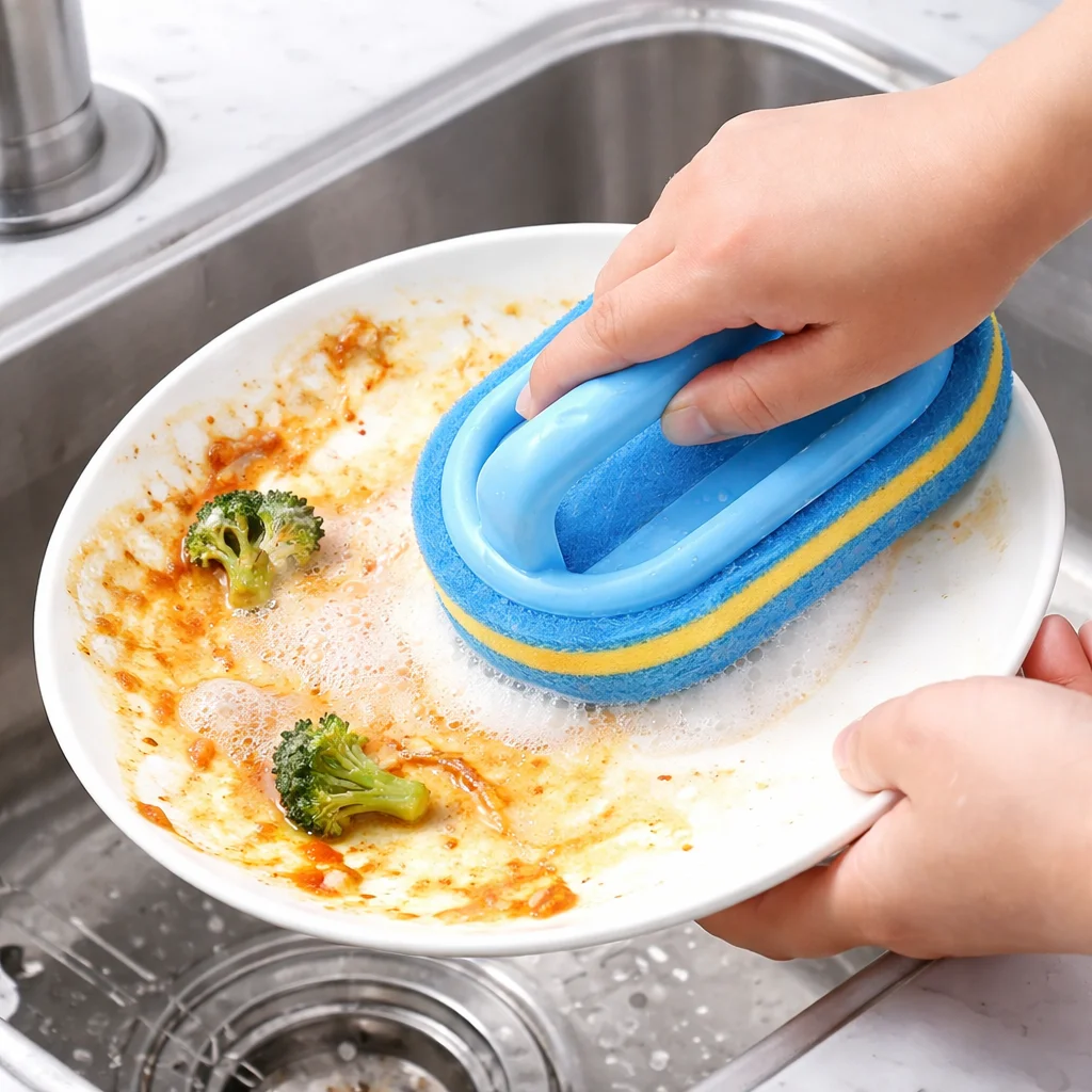 Haushaltsreinigungsbürste mit Griff, Spülmittel, Badezimmer, Küche, Wanne, verdickter Scheuerschwamm, Wischtuch, langlebige Werkzeuge, Zubehör für Zuhause 2