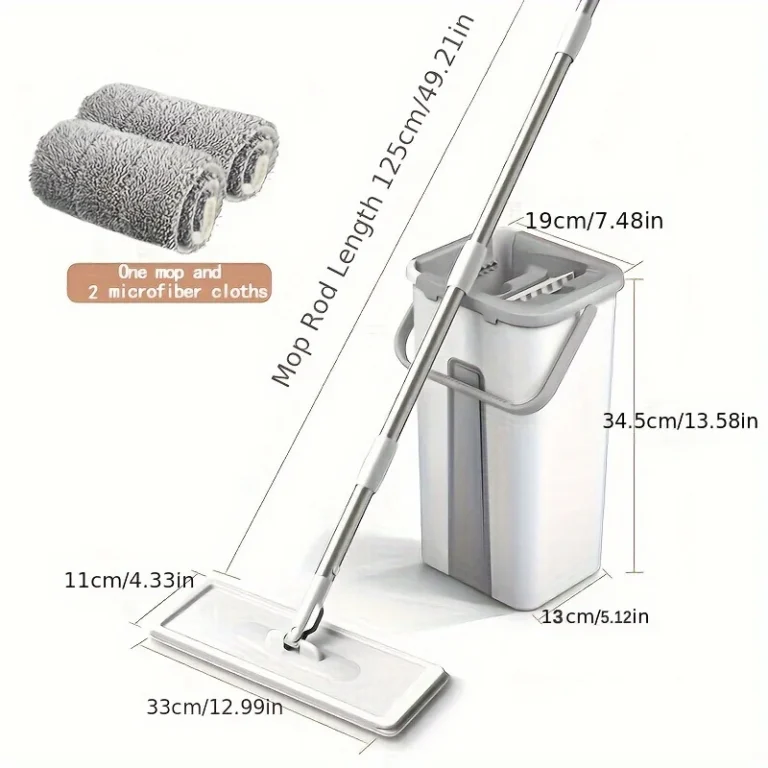 Nass- und Trockenwischset, Flachmop mit integriertem Abstreifer und Eimer, geeignet für Küchen-, Badezimmer-, Schlafzimmer- und Wohnzimmerböden.
