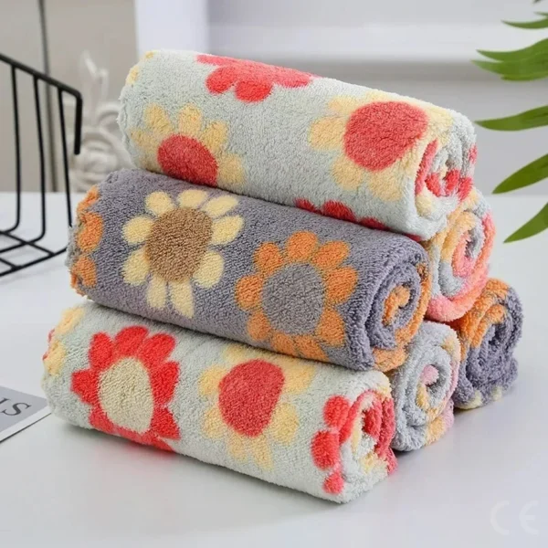 4 Stück Küchen-Reinigungstücher Weiche Saugfähige Spültücher Korallenfleece Sonnenblumen-Wischtücher Haushaltsreinigungstücher 30X30CM