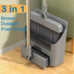 Multifunktionales 3-in-1-Bodenreinigungsset in Grau, Kombination aus Besen + Kehrschaufel + Handbodenbürste, Haushaltsreinigungsset, nur mit zwei langen Griffen für die Reinigung von Wohnungen, Büros und Innenräumen. 2