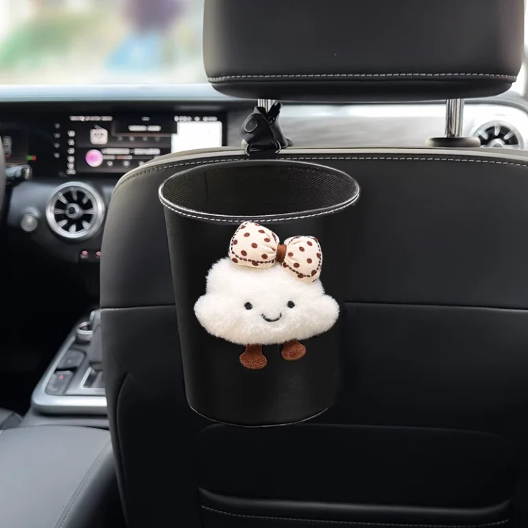 PU-Leder Auto-Mülleimer Niedlicher Cartoon-Wolken-Design für die Auto-Rücksitz-Kopfstütze Mini-Organizer Abfallbeutel Lüftungs-Aufbewahrungsbox 2