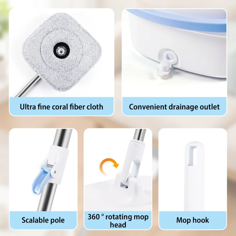 Rotierender Wischmopp Set selbstreinigend 2,5L Wassertrennung 360 Grad drehbar verstellbarer Griff 2 Mikrofaserpads nass trocken nutzbar praktische Haushaltsreinigung 2