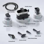 Teendow C6 MAX 3-in-1 Dampf-Teppichreiniger 1650W Hochleistungs-Dampfreiniger 12000Pa Starke Saugkraft Doppelte Wassertanks Haustierfreundlicher Polsterreiniger Tragbare Haushaltswaschmaschine für Sofa Teppich Fleckenentferner 8