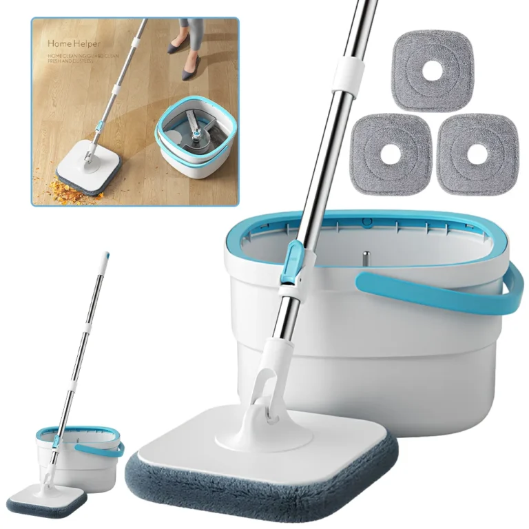 360 °   Spin Mop-Eimer-Sets mit Wring-System, Mikrofaser-Nachfüllungen, Bodenreinigung für den Haushalt, 102–128 cm, ausziehbarer, verstellbarer Griff 2