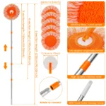 Mikrofaser-Mopp-Set, drehbar, rund, Reinigungsmopp, Wandreiniger mit 4 Pole und 4 Moppköpfen, Bodenwand, multifunktionales Reinigungswerkzeug 3