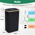 110L/160L Faltbarer Flaschenrecycling-Behälter mit Bambusdeckel, Wäschekorb für Schmutzwäsche, Geruchsdicht, Waschbarer Oxford-Beutel 3