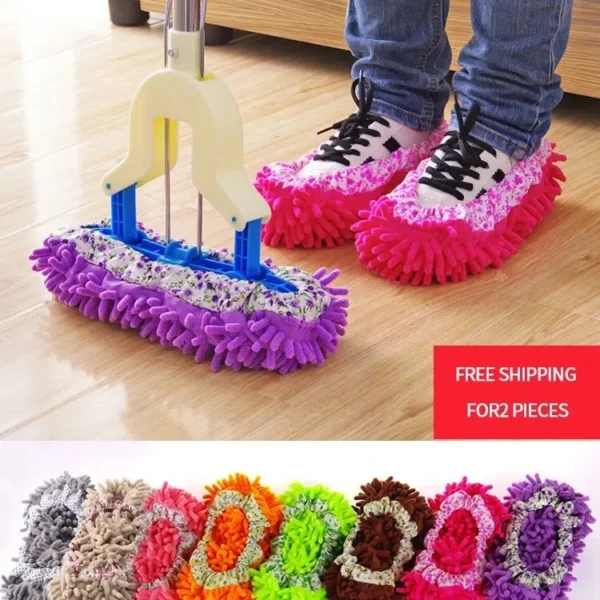 2-teilige Chenille-Mopp-Hausschuhe, Staubentfernung, Fußsocken, Moppkappe, multifunktionale Bodenreinigung, faule Schuhabdeckung, Staubsammler