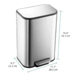 PeakPursuit 3,2 Gallonen/12 L Mülleimer mit Deckel - Edelstahl-Badezimmer-Abfalleimer mit Fußpedal und Inneneimer, rechteckiger Abfalleimer für Zuhause und Büro, berührungsloser Küchen-Mülleimer 2