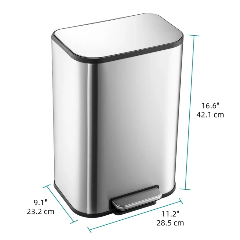 PeakPursuit 3,2 Gallonen/12 L Mülleimer mit Deckel - Edelstahl-Badezimmer-Abfalleimer mit Fußpedal und Inneneimer, rechteckiger Abfalleimer für Zuhause und Büro, berührungsloser Küchen-Mülleimer 2