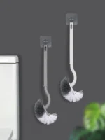 2 Stück PP-Toilettenbürste im japanischen Stil, S-förmiger Ellenbogen, weiß, grau, kein toter Winkel, weiche Fell-Toilettenbürste, Toilettenreinigungsbürste, langlebig