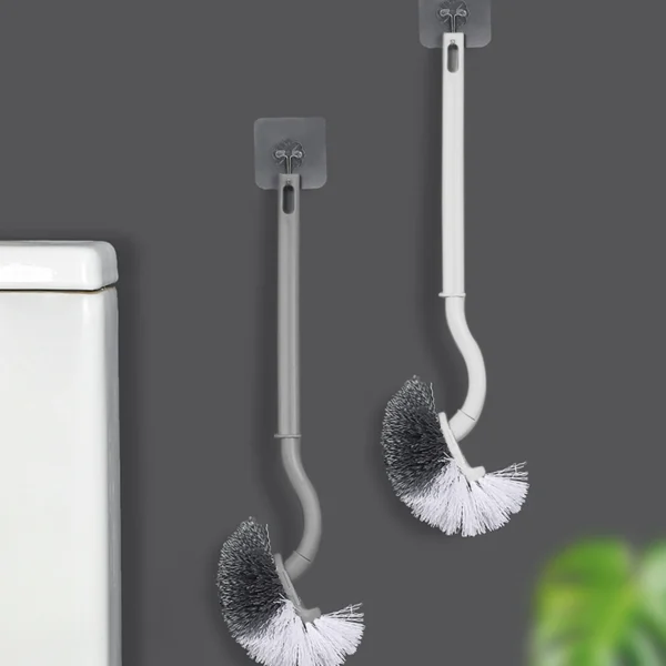 2 Stück PP-Toilettenbürste im japanischen Stil, S-förmiger Ellenbogen, weiß, grau, kein toter Winkel, weiche Fell-Toilettenbürste, Toilettenreinigungsbürste, langlebig