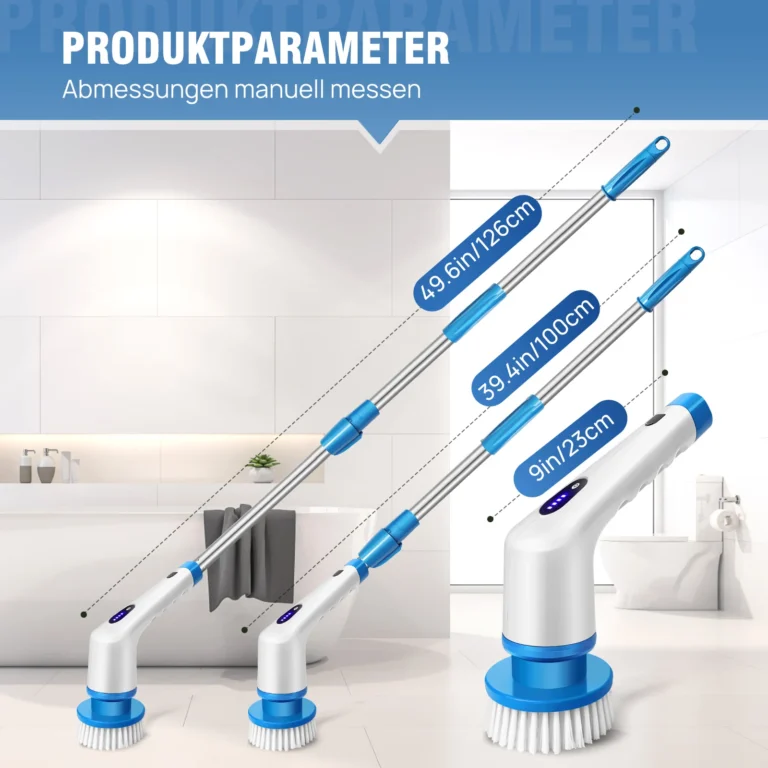 BRIEFNESS Elektrischer Schleuderschrubber, kabellos, 9 Köpfe, Dual-Speed, ausziehbarer Griff für die Reinigung von Badezimmer, Badewanne, Waschbecken, Bodenfliesen und Autos 2