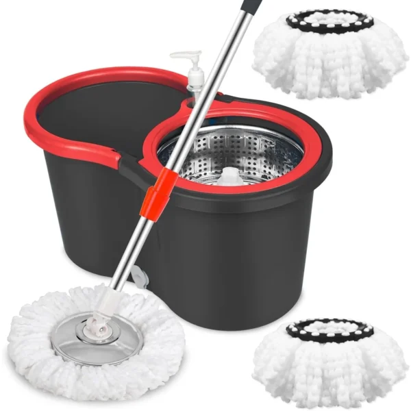 3 Stück/Set Schwenkwischer und Eimer, Dose 360 °   Wirbel mit Rädern, mit 3 Mikrofaser-Moppköpfen, verstellbarer Griff, freihändige Reinigung.