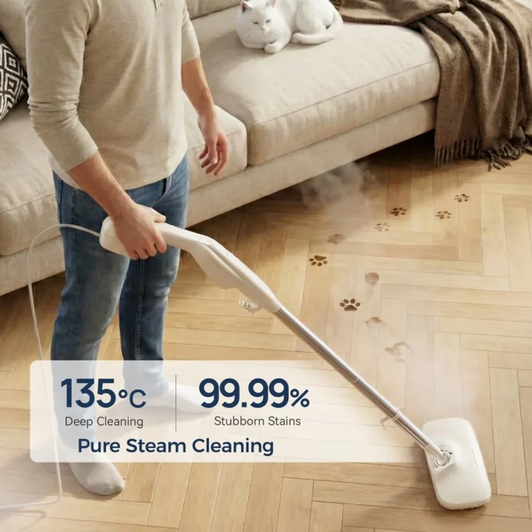 ROUNY 1200W Dampfmopp 3-Bar 135 ° C/275 ° F Hochtemperaturgerät, 25s Schnelle Aufheizzeit, 6m Kabel 113m² Reichweite, 2 Dampfstufen 5 Bürsten, Waschbar 2