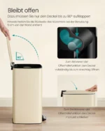 SONGMICS Mülleimer Küche, 30 Liter Abfalleimer, Tretmülleimer, Stahl, mit Inneneimer, Softclose, Offenhaltefunktion, beige 6