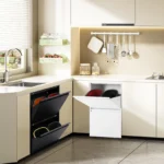 Recycling-Mülleimer mit 4 Fächern, 4 x 33 Gallonen, Abfallsortierbehälter für Küche, Zuhause, Büro, modern, freistehend, Wandmontage 5