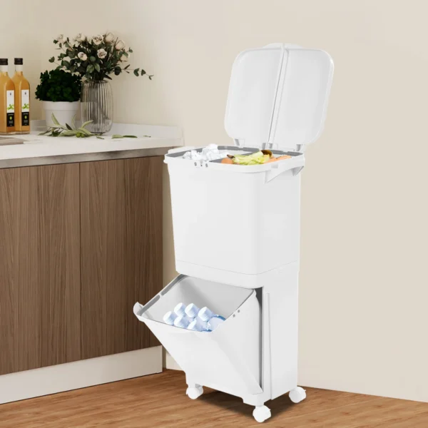 45L Sortier-Mülleimer mit Doppeldeckeln, Großer Haushalts-Abfalleimer, Doppeldeckel-Design für Geruchsisolation, Klassifizierte Abfallaufbewahrung, Robuster Körper, Leicht zu Reinigen, Ideal für Küche, Büro, Zuhause und Innenbereich-Abfallmanagement