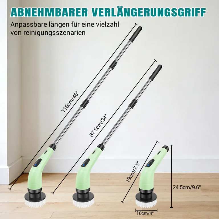 Teleskopierbare elektrische Rotationsreinigungsbürste mit 7 Bürstenaufsätzen 2 Geschwindigkeitsstufen geeignet für die Reinigung von Badezimmern, Küchen, Gartenböden, Teppichen und Autos 2