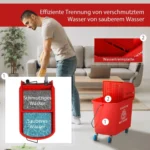 20 L Mopp-Eimer mit Auswringer und Griff, Wischmopp-Eimer auf Rädern, Kunststoff, Rot 5