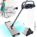 Mopp- und Eimer-Reinigungsset mit 6 Mikrofaser-Ersatzpads, 132 cm verdickter, verlängerter Stiel, getrenntes Schmutz- und Frischwassersystem, integriertes Auswring-System, für verschiedene Bodenarten geeignet, Haushaltsreinigungsgerät 7