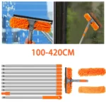 Ausziehbares Werkzeugset für Fensterreiniger, 2-in-1, doppelseitiges Staubwedel-Werkzeug für Fensterreiniger 180 °   Drehbarer Fensterwischer mit langem Griff